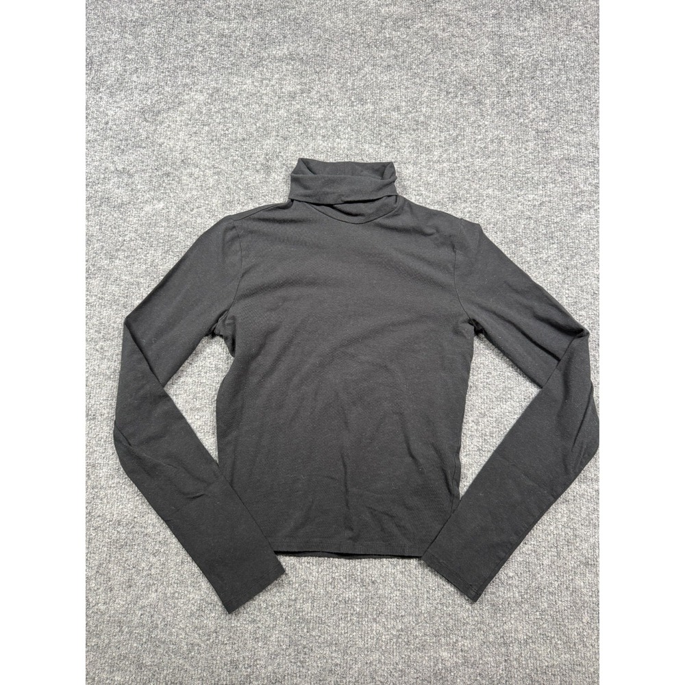 Hollister Soft Knit Crop Top Womens Small Black Long-Sleeve Layering Turtleneck